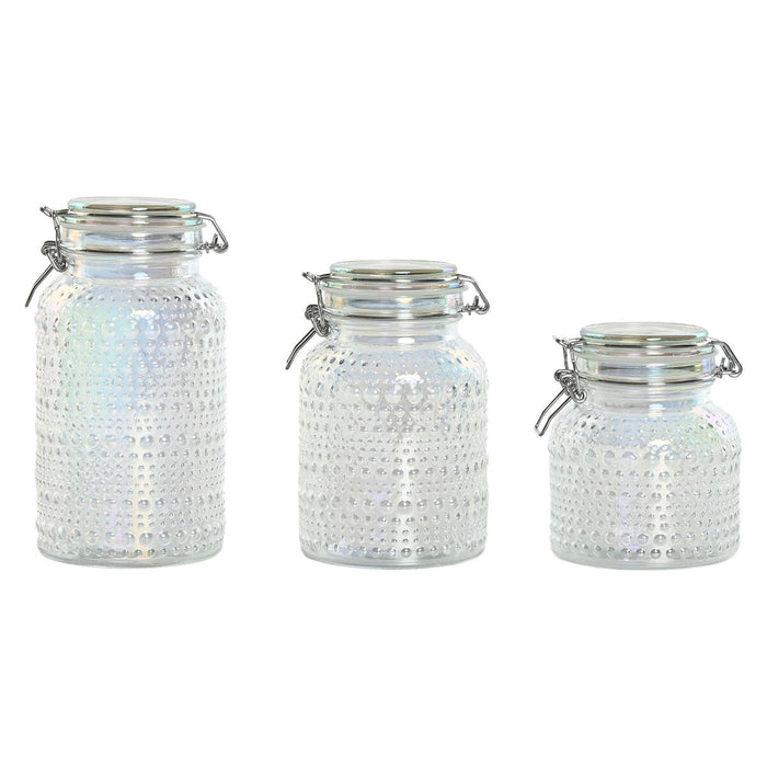 Set de 3 Botes Home ESPRIT Transparente Metal Cristal 1,2 L 3 Piezas