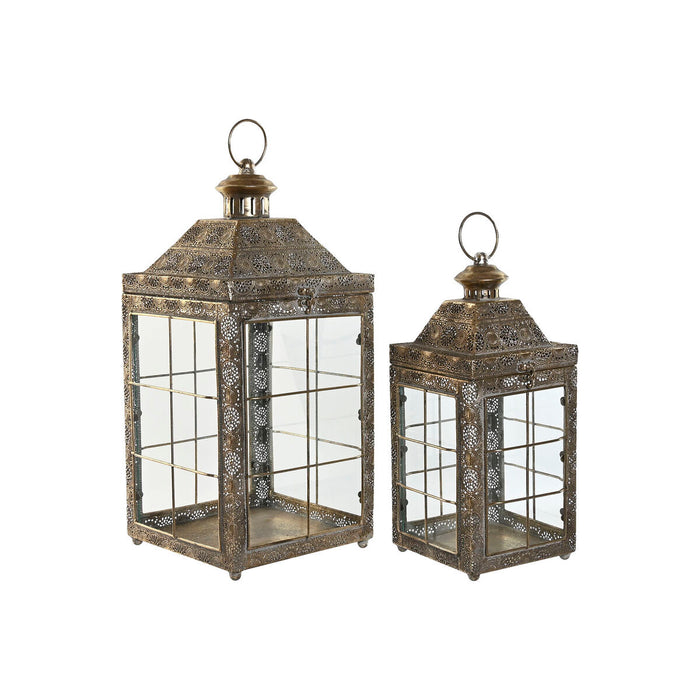 Farolas Home ESPRIT Dorado Metal Cristal Árabe 26 x 26 x 53 cm (2 Piezas)