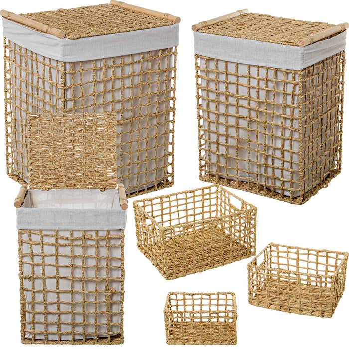 Set of Baskets Alexandra House Living Brown Wood Rattan Natural Fibre 43 x 56 x 36 cm 6 Pieces