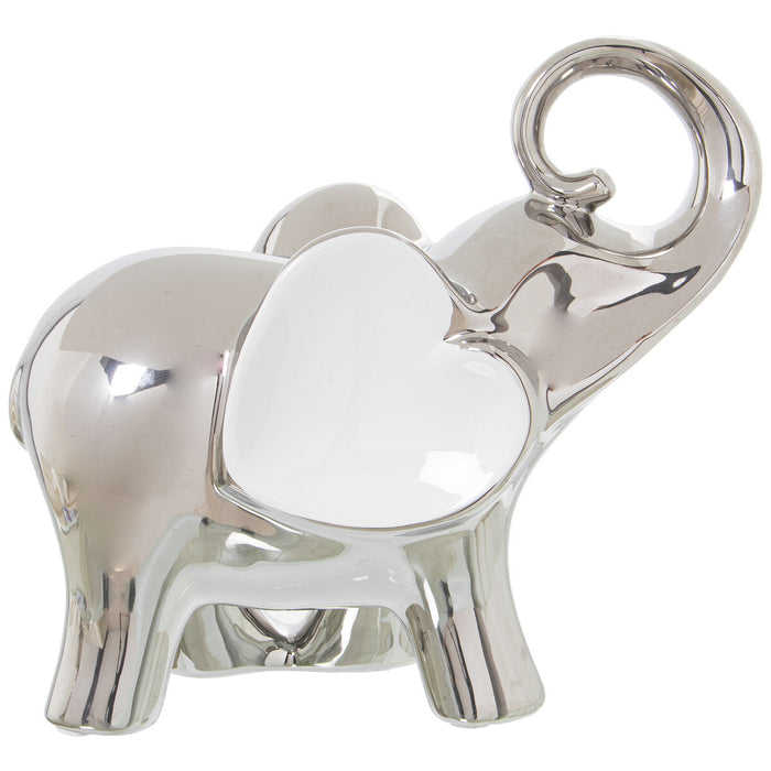 Figura Decorativa Alexandra House Living Blanco Cerámica Elefante Plateado 12 x 25 x 22 cm