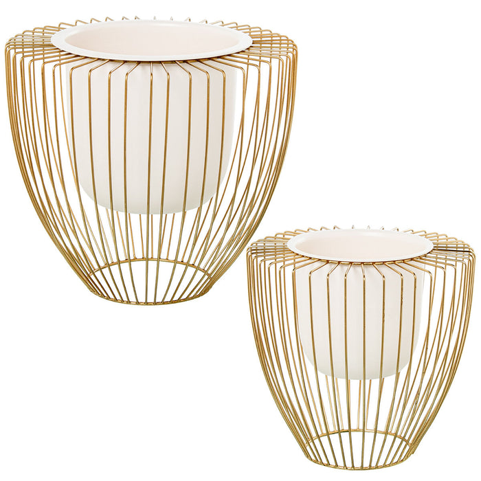 Set de Maceteros Alexandra House Living Oro Metal 2 Piezas