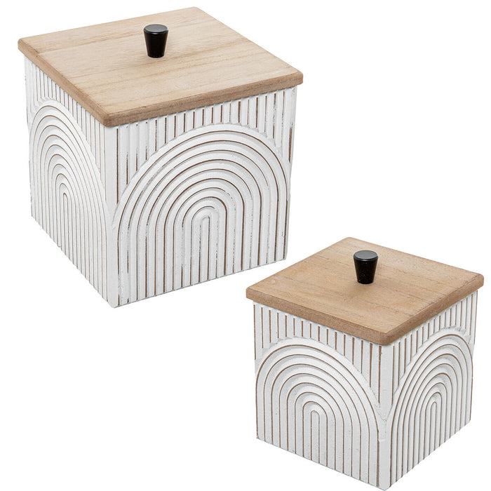 Set de boîtes décoratives Alexandra House Living Blanc Marron Bois 2 Pièces