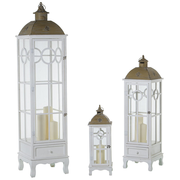 Lanternes Alexandra House Living Blanc Bois Verre Bois d'épicéa (3 Pièces)