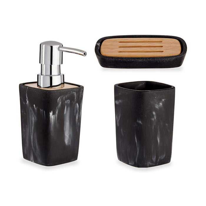 Bath Set Brown Black Bamboo Plastic