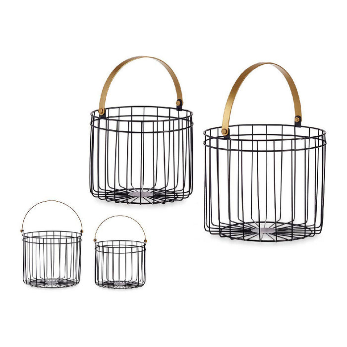 Cesta Negro Dorado Metal 25 x 27 x 25 cm Cilíndrica (2 pcs)