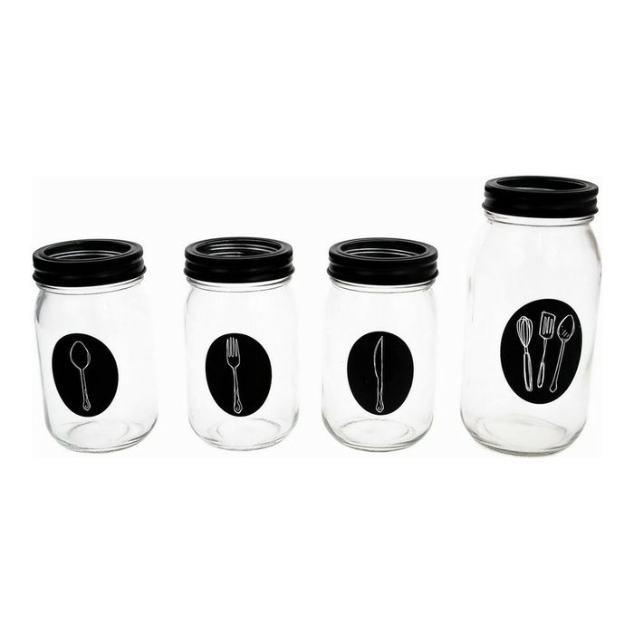 Cutlery Organiser Black Metal Transparent Glass 9 x 9 x 17 cm (4 pcs)