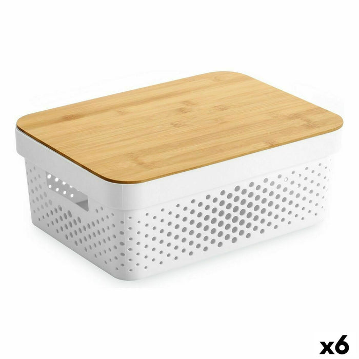 Caja Multiusos Confortime Blanco Marrón Bambú Plástico 36 x 26,5 x 13,5 cm (6 Unidades)