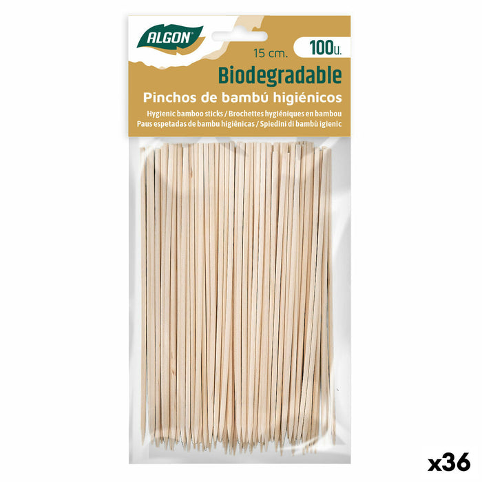 Set de Pinchos para Barbacoa Algon Bambú 150 x 2,5 x 15 mm (100 Piezas) (36 Unidades)