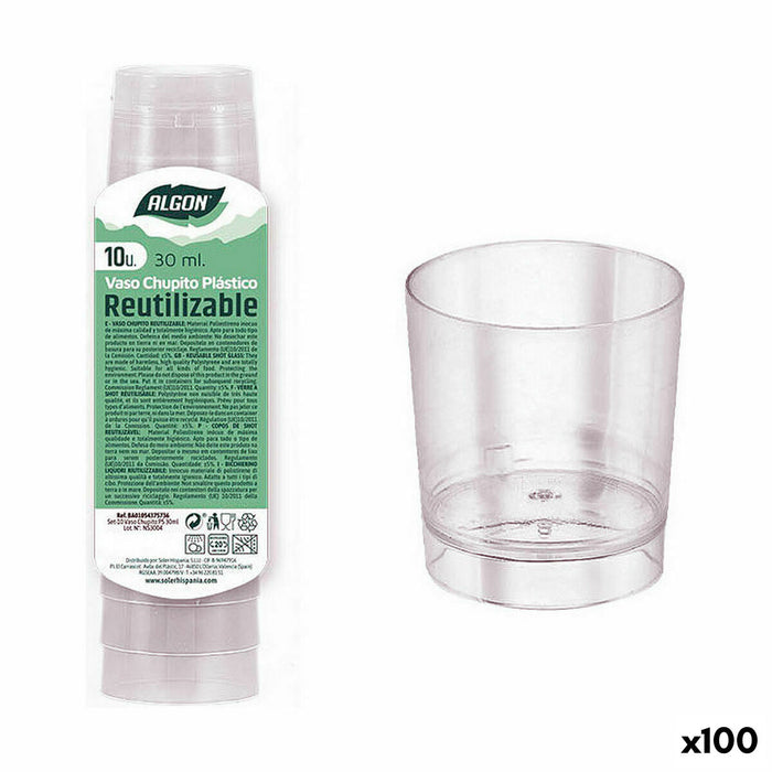 Set de Vasos de Chupito Algon Reutilizable Poliestireno 10 Piezas 30 ml (100 Unidades)