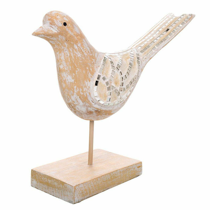 Figura Decorativa Alexandra House Living Blanco Natural Madera Vidrio Pájaro 26 x 12 x 30 cm