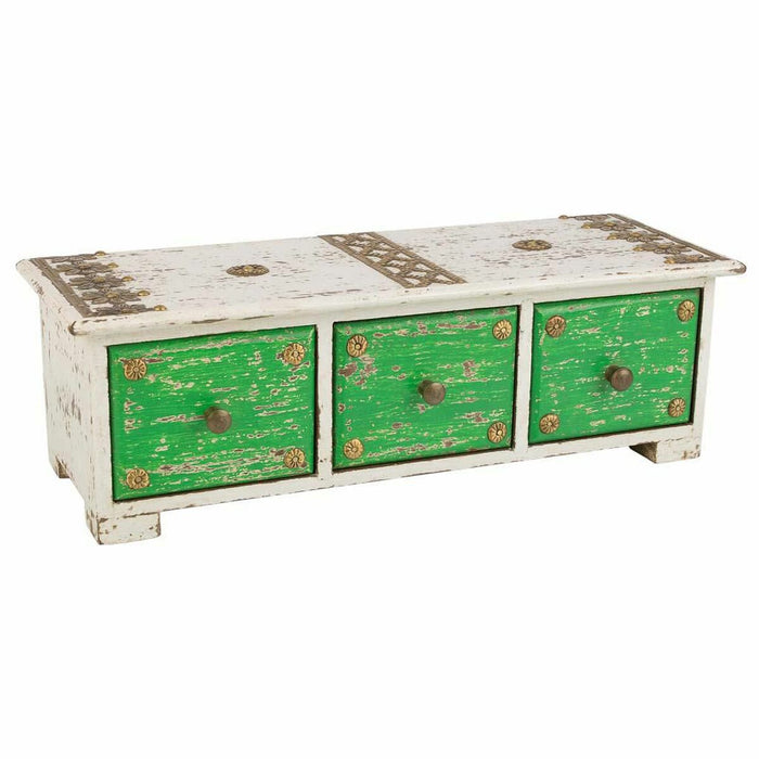 Jewelry box Alexandra House Living White Green Brass MDF Wood 15 x 10 x 36 cm 3 drawers