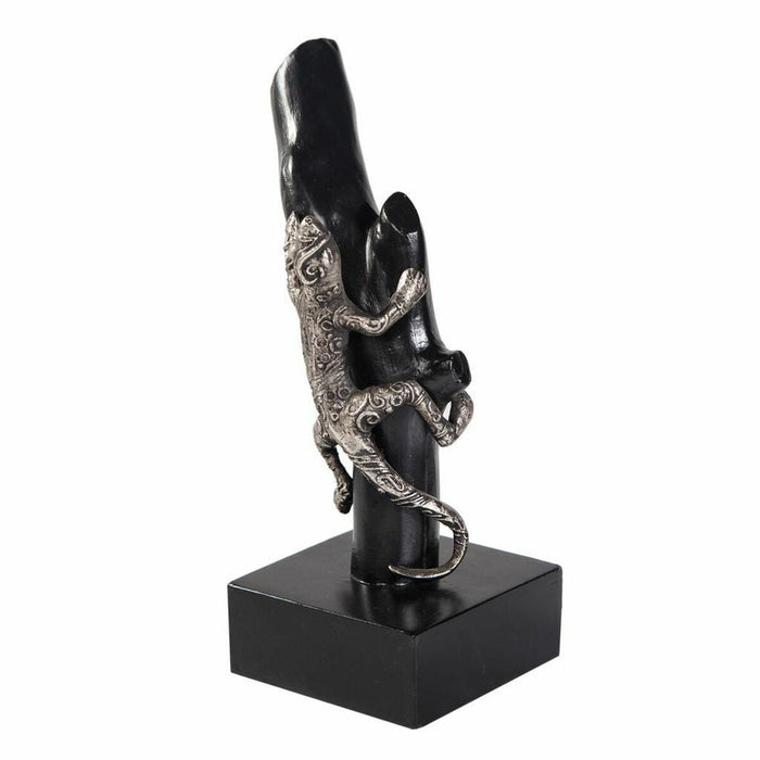 Figura Decorativa Alexandra House Living Negro Plateado Metal Madera de mango Lagarto 17 x 32 x 13 cm