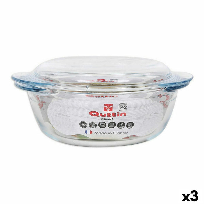 Casserole with lid Quttin Glass 1,6 + 0,5 L (3 Units)