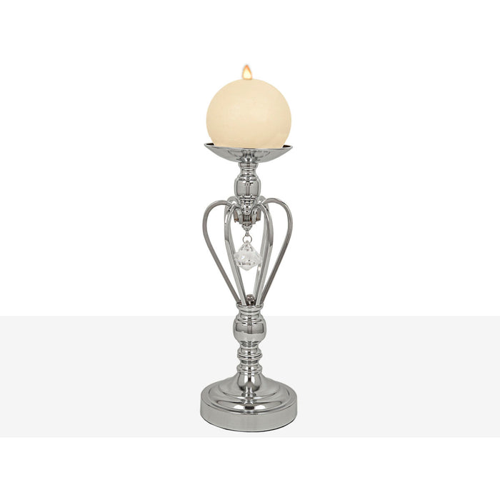 Candleholder Romimex Silver Metal Glass 14 x 35 x 14 cm