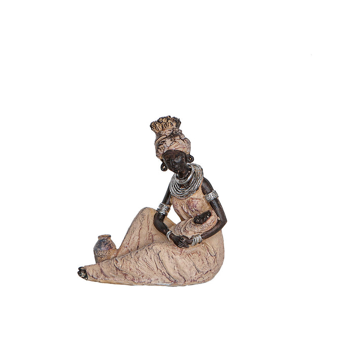 Decorative Figure Romimex Brown Natural African Woman 18 x 19 x 10 cm