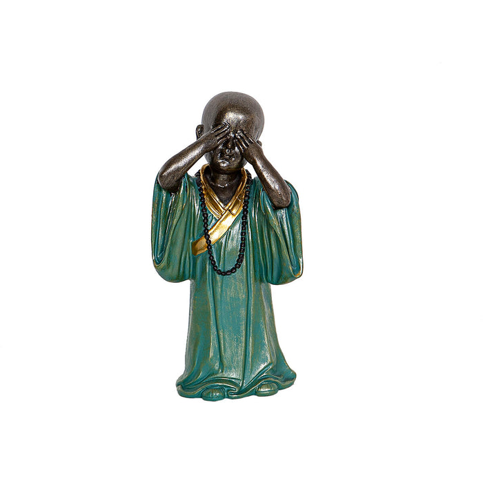 Decorative Figure Romimex Turquoise Golden Monk 12 x 25 x 10 cm