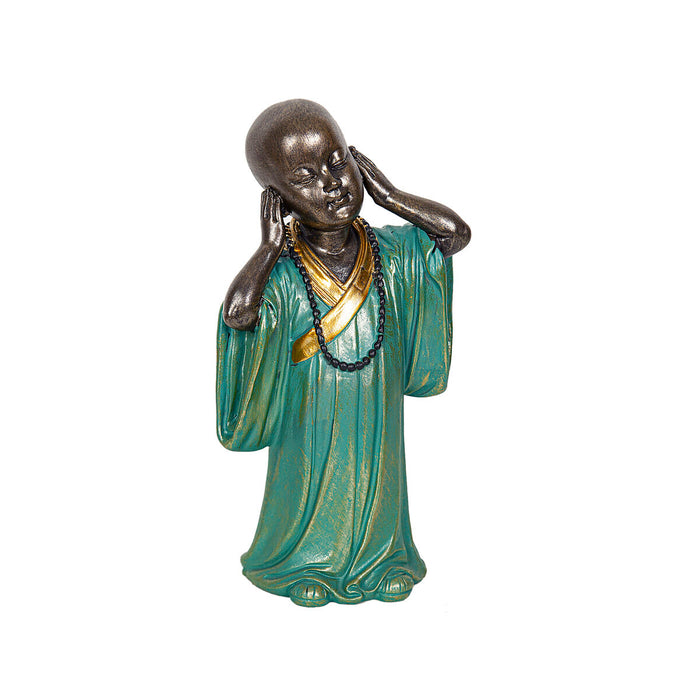 Decorative Figure Romimex Turquoise Golden Monk 13 x 25 x 9 cm