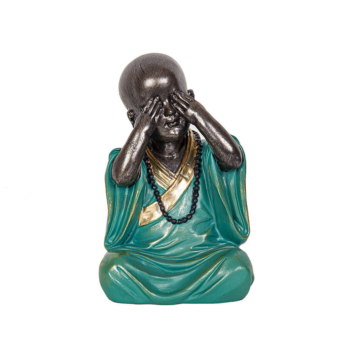 Decorative Figure Romimex Turquoise Golden Monk 11 x 18 x 11 cm