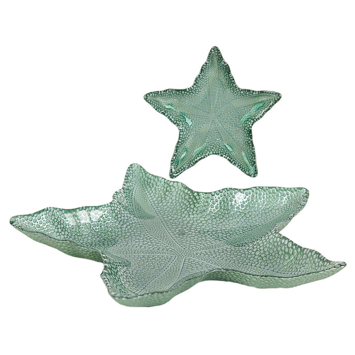 Valet Tray Romimex Green Glass Star 35 x 5 x 35 cm