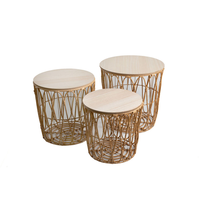 Tables set Romimex Natural wicker 3 Pieces