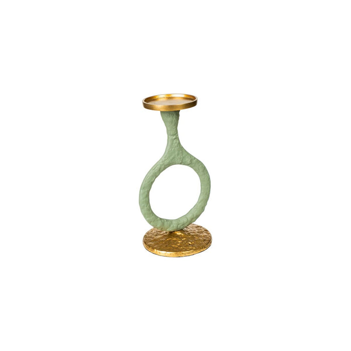 Candleholder Romimex Green Golden Aluminium 14 x 25 x 13 cm Circle