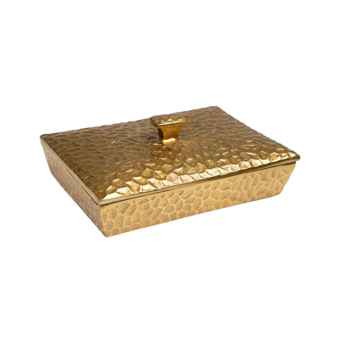 Decorative box Romimex Golden Aluminium Hammered 23 x 9 x 16 cm