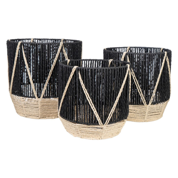 Set de pots de fleurs Romimex Noir Corde (3 Pièces)