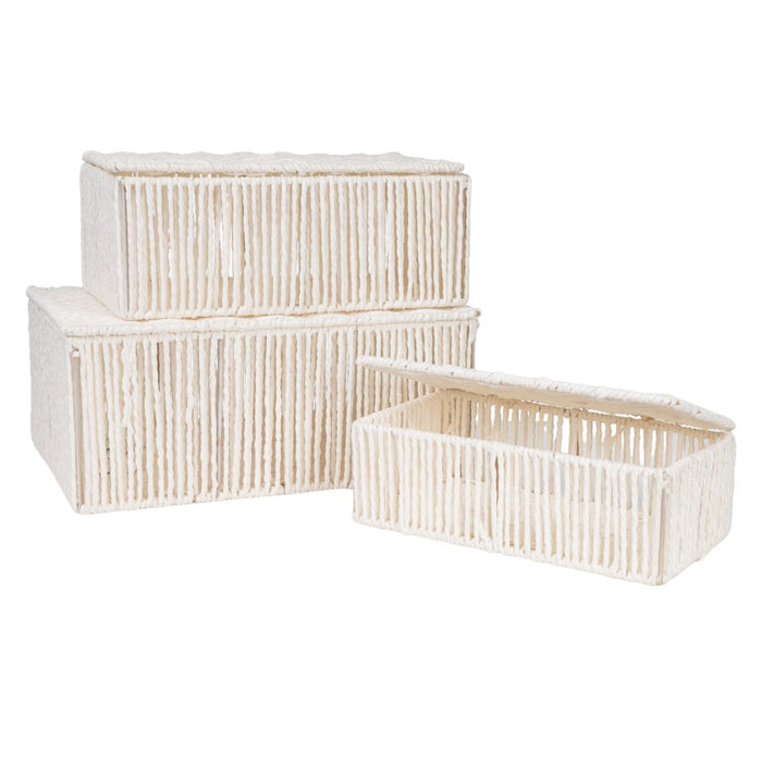 Juego de Cajas Decorativas Romimex Blanco Cuerda 35 x 16 x 24 cm 3 Piezas