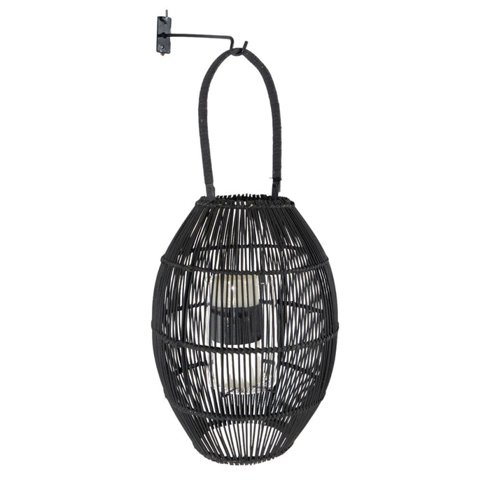 Farol Romimex Negro Metal Mimbre Vidrio 26 x 37 x 26 cm