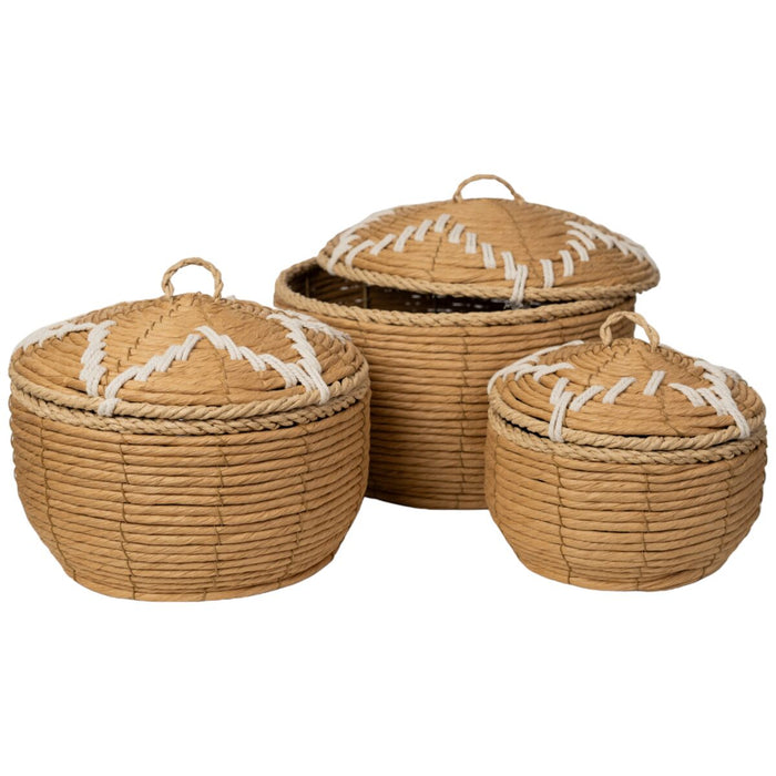 Juego de Cajas Decorativas Romimex Natural Fibra natural Con Tapa 3 Piezas