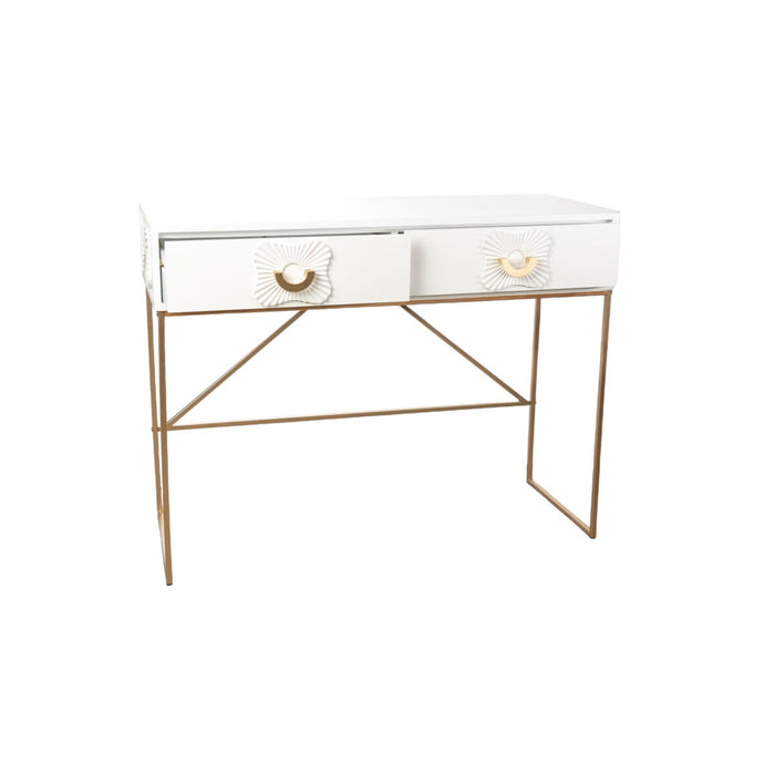 Console Romimex White Golden Metal MDF Wood 100 x 77 x 39 cm