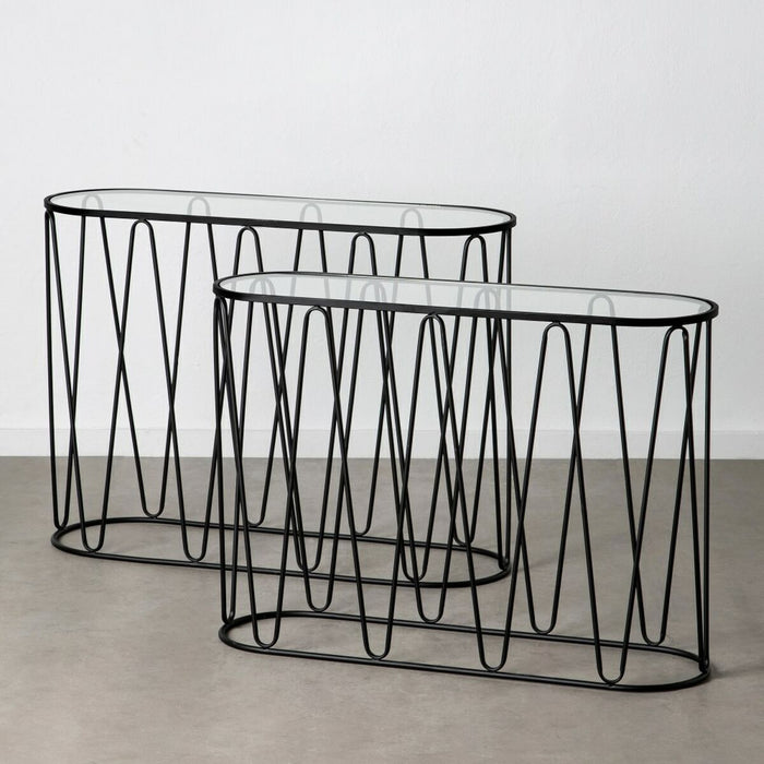 Recibidor 107 x 35,5 x 79 cm Cristal Negro Metal (2 Unidades)