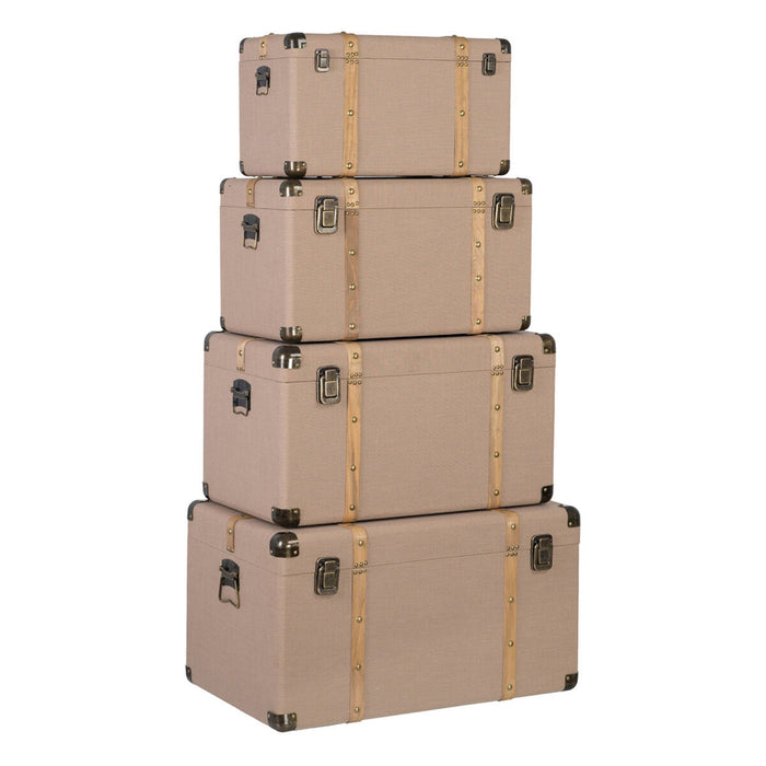 Lot de paniers Taupe Lin Métal Bois MDF 77 x 47 x 42 cm (4 Unités)