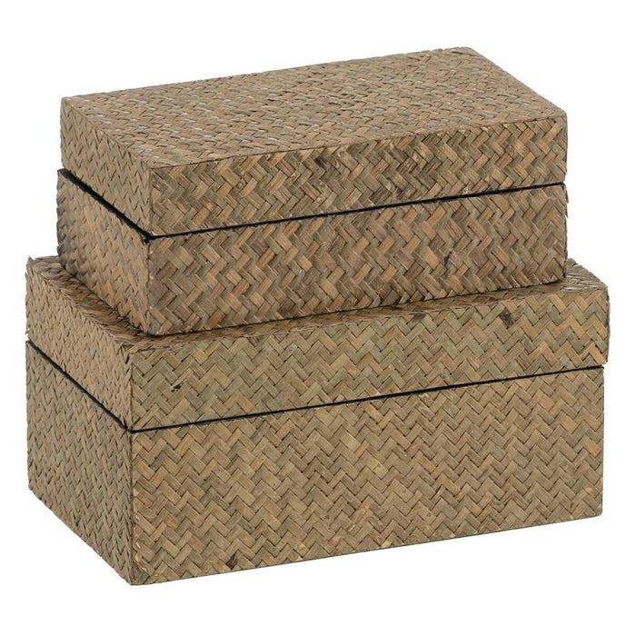 Juego de Cajas Decorativas Beige Natural DMF 25 x 15 x 12 cm (2 Unidades)