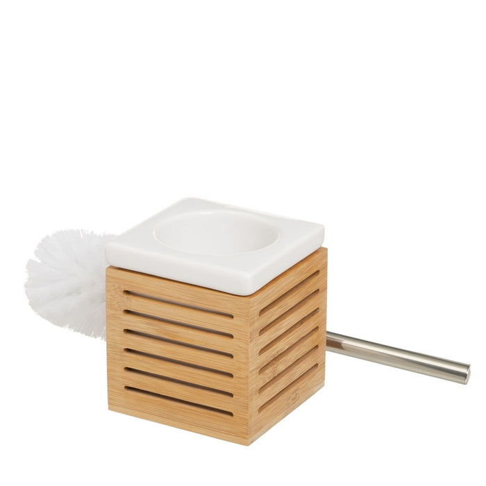 Toilet Brush White Natural Ceramic Bamboo Stainless steel 11 x 11 x 37 cm