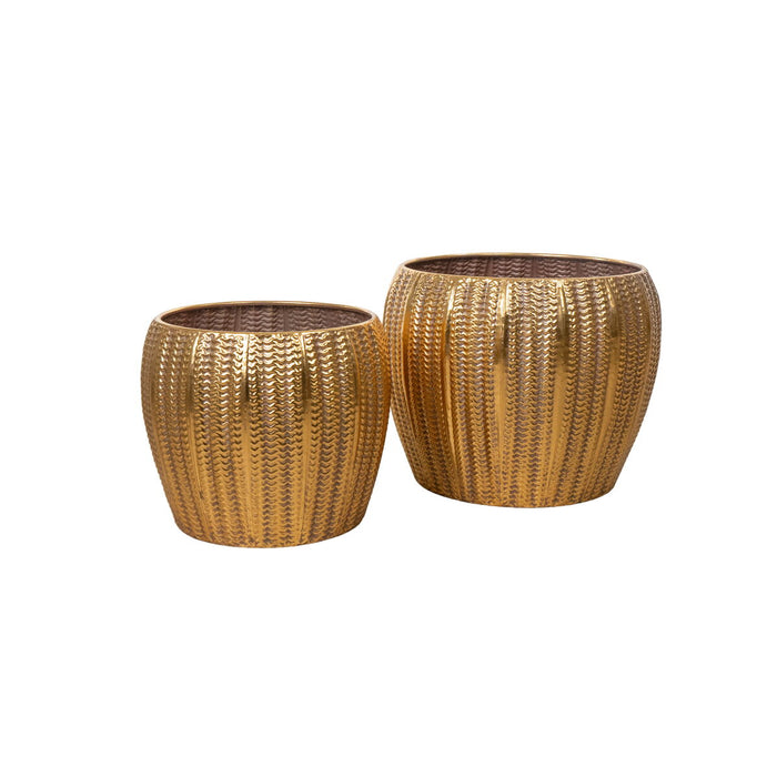 Set de pots de fleurs Romimex Doré Métal (2 Pièces)