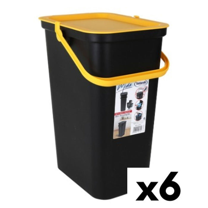 Cubo de Basura para Reciclaje Tontarelli Moda Amarillo Negro 24 L (6 Unidades)