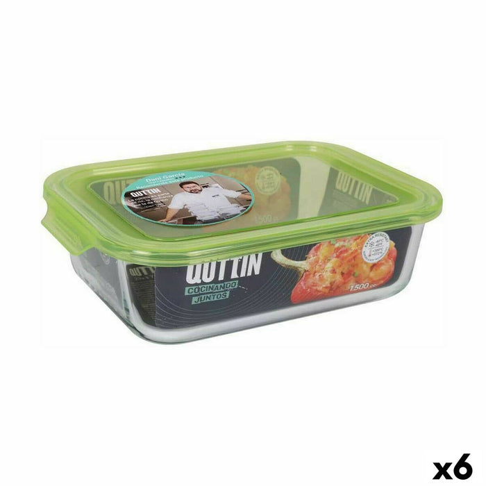 Boîte à repas rectangulaire avec couvercle Quttin Vert Rectangulaire 1,5 L (6 Unités)