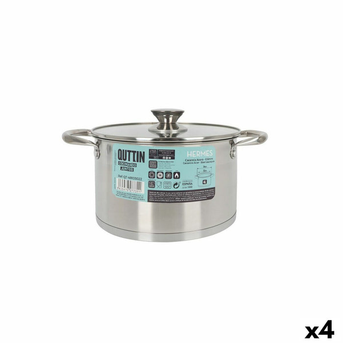 Casserole avec couvercle en verre Quttin Hermes Acier 4 L (4 Unités)