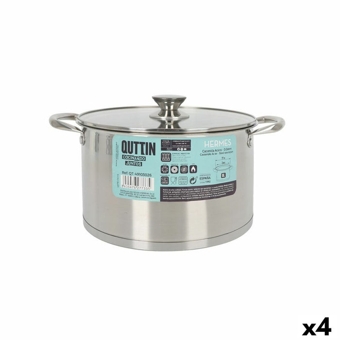 Casserole avec couvercle en verre Quttin Hermes Acier 8 L (4 Unités)