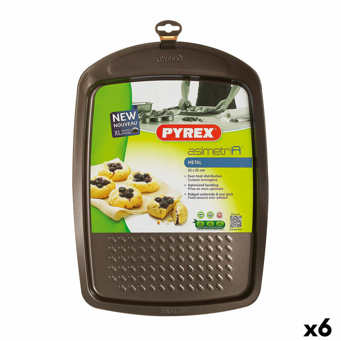 Oven Mould Pyrex Asimetria Rectangular Black Metal 33 x 25 cm (6 Units)