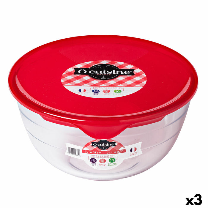 Fiambrera Redonda con Tapa Ô Cuisine Prep&store Ocu Rojo 1 L 17 x 17 x 9 cm Vidrio (3 Unidades)