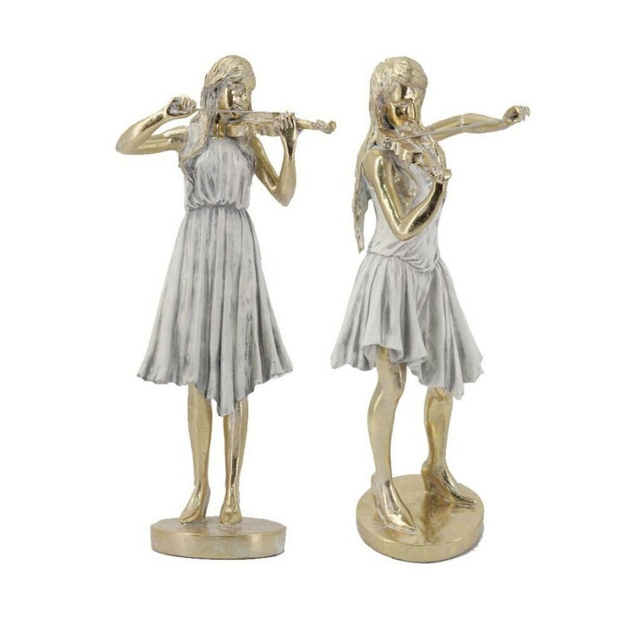 Figura Decorativa DKD Home Decor Dorado Blanco Resina Músico (26.5 x 20 x 60 cm) (2 pcs)