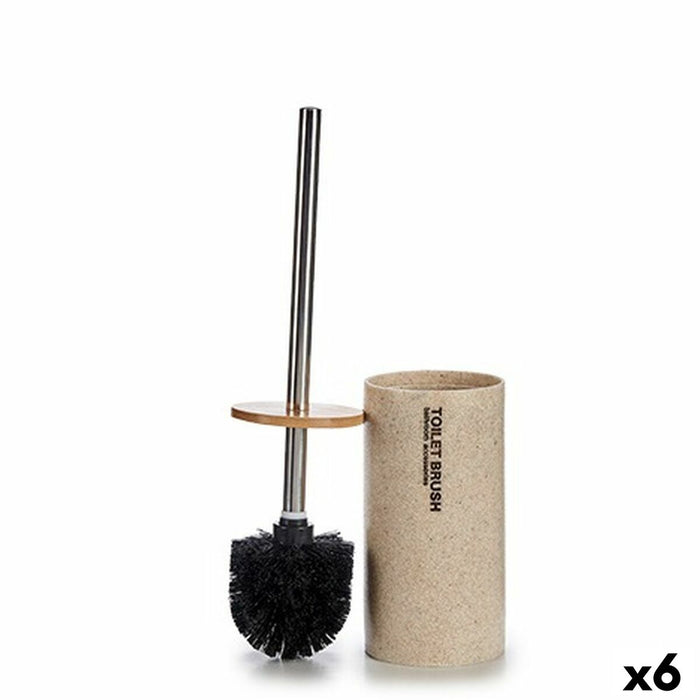 Brosse de salle de wc Beige Argenté Métal Résine Bambou 9,6 x 37,5 x 9,6 cm (6 Unités)