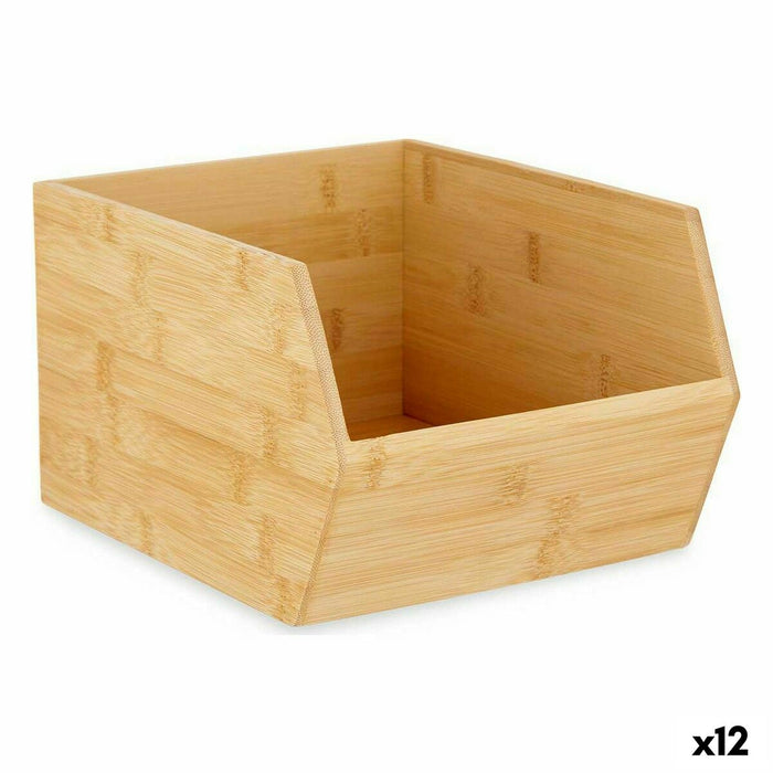 Stackable Organising Box Brown Bamboo 20,1 x 15,1 x 25 cm (12 Units)