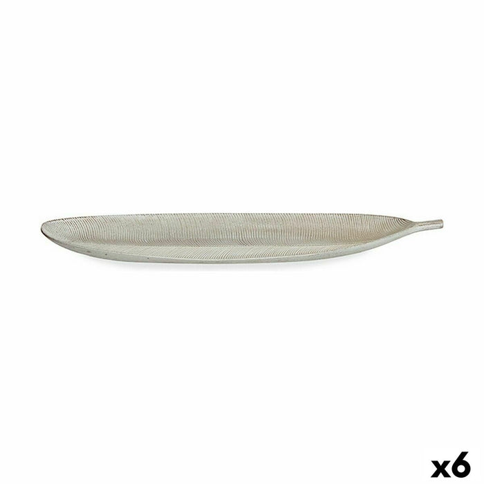 Plateau Blanc Bois MDF Feuille d'une plante 59,5 x 3 x 21,6 cm Décoration (6 Unités)