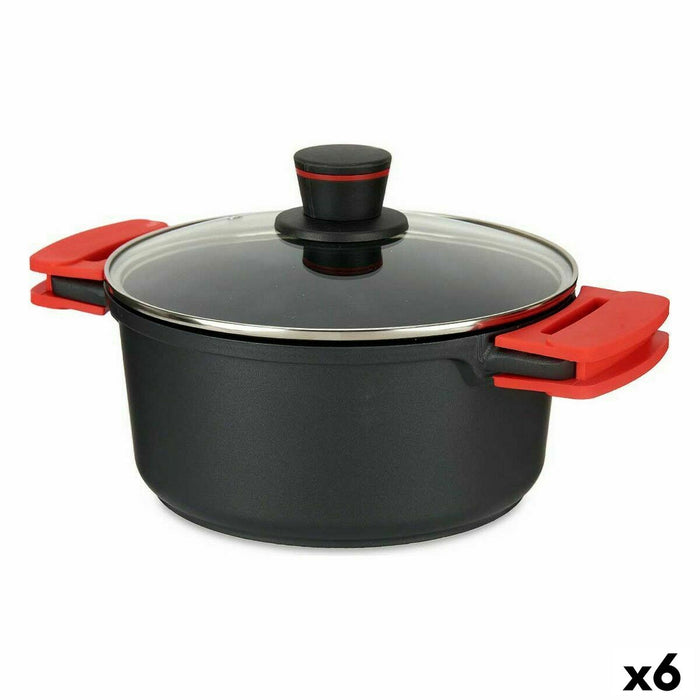 Cacerola con Tapa de Cristal Ø 24 cm Negro Aluminio (6 Unidades)