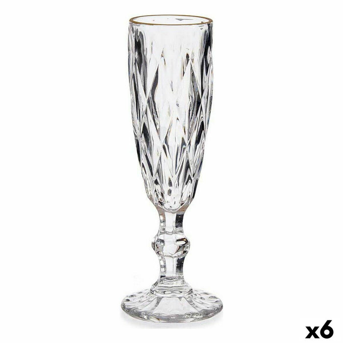 Copa de champán Diamante Dorado Transparente Vidrio 170 ml (6 Unidades)