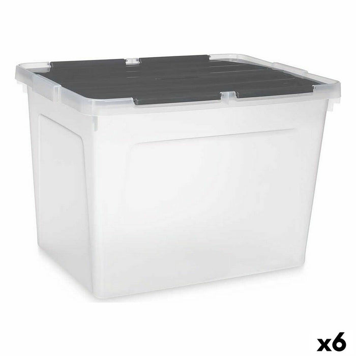 Caja de Almacenaje con Tapa 48 L Transparente Antracita (6 Unidades)