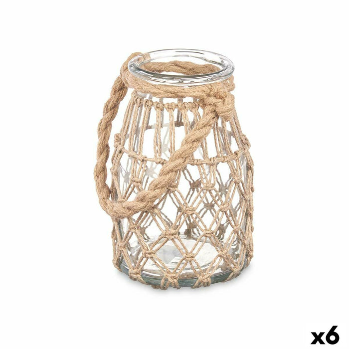 Candleholder Tin Transparent Natural Glass Rope 14 x 21 cm (6 Units)